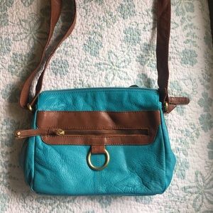Turquoise and brown leather purse